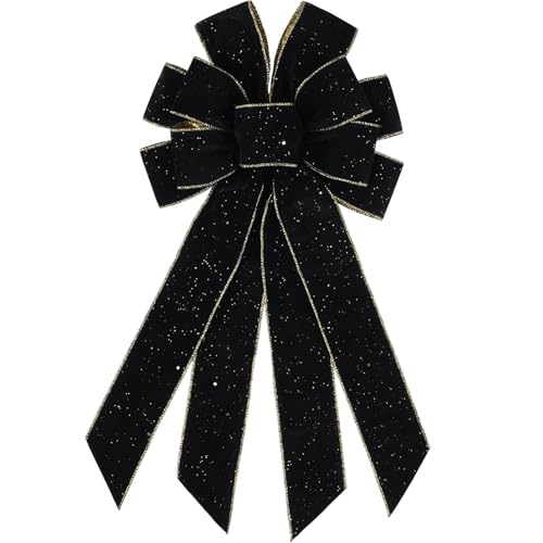 Black Velvet Christmas Bow 20.87-Inch Holiday Tree Topper & Wreath Decor - Variation: Black