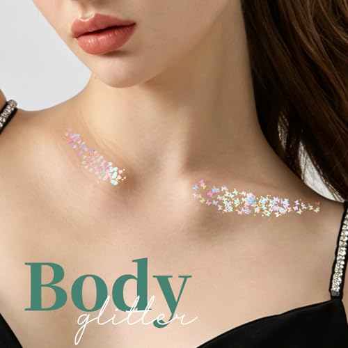 Body Glitter Gel with 9 Shapes for Face & Body - Festive Makeup Sparkle