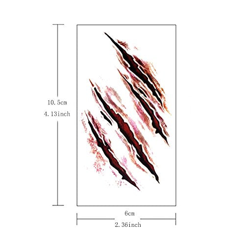 Halloween Fake Wound & Vampire Bite Tattoo Set - Waterproof 8 Sheets with Variation A (6cm x 10.5cm)