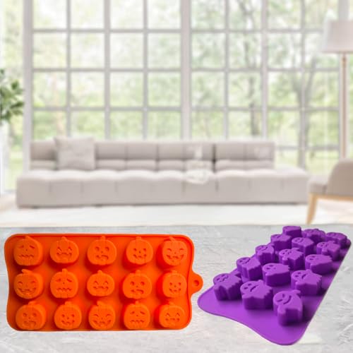 Halloween Silicone Candy & Chocolate Molds - Pumpkin & Ghost Shapes, 4 Pack