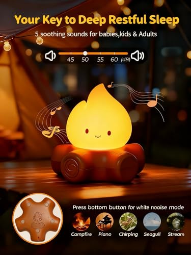 3-Pack Campfire Night Light - Indoor Halloween & Fall Decorations with Variation: White Noise