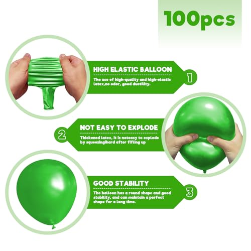 Green Latex Balloons Set - 100pcs 12 Inch Party Decorations for Weddings, Birthdays & Holidays