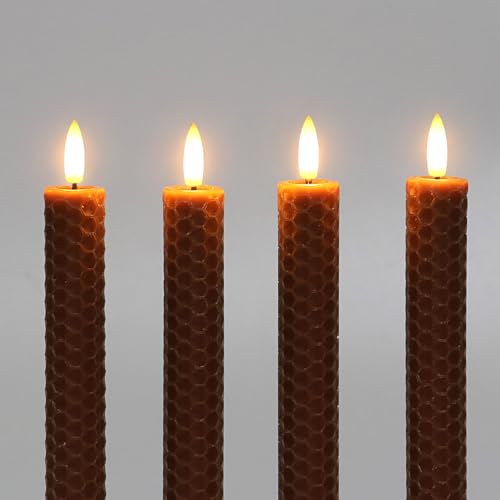 Brown Honeycomb Flameless Taper Candles with Timer & Remote - Set of 4