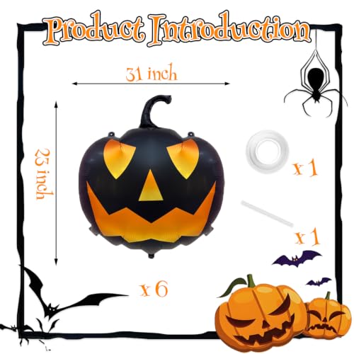 Halloween Black Pumpkin Balloons Set – 6 Foil Orange & Black Decorations