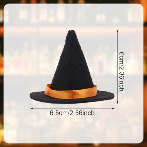 Mini Felt Witchy Hat Set - 6 Black Tiny Wizard Hats for Crafts Halloween Party