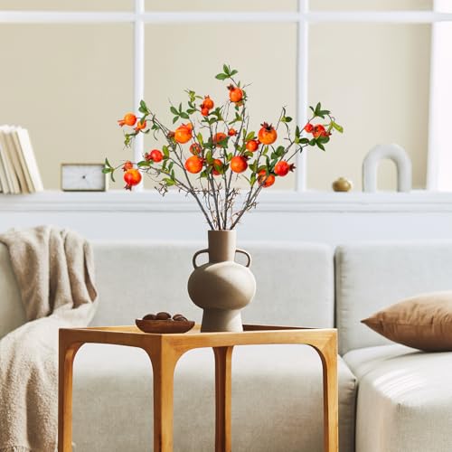 31.5in Faux Pomegranate Flower Stems - 4 Pieces Red Berry Decor for Vase & Holiday Arrangements