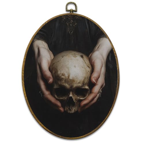 Gothic Skull Wall Art Decor - Dark Academia Moody Canvas Prints, Oval, Colour07