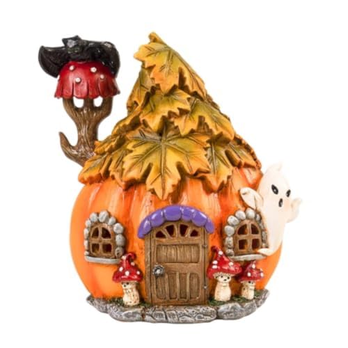 LED Light Up Pumpkin House - Halloween Fairy Garden Decor - Orange-1