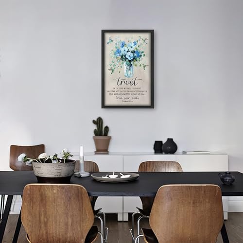 Framed Scripture Proverbs Wall Art Canvas - Trust in the Lord 24x16 with Flower Variation