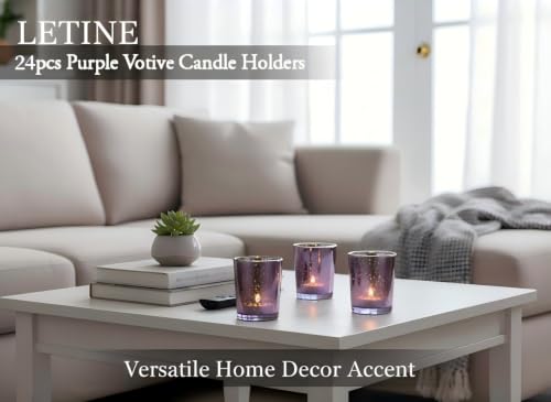 Purple Votive Candle Holders Set - 24 Glass Tea Light Holders for Weddings & Home Decor - Variation: Purple / Cup / 24