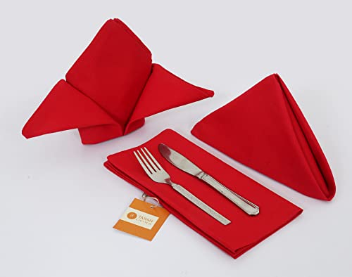 Cotton Dinner Napkins Set of 4 - Red 18x18 Inch Washable Table Linen for Dining & Parties