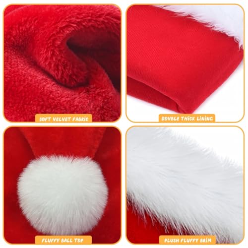 2-Pack Christmas Santa Hats for Adults Kids Baby - Red Velvet Double Thick Unisex Holiday Party Hat