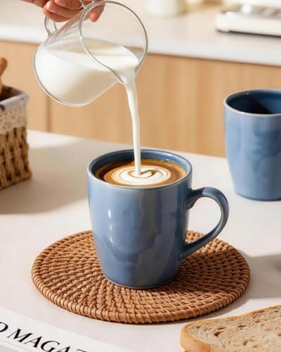 Aurora Blue Coffee Mug Set of 8 - 14oz Stoneware Cups with Handle, Elegant Glaze