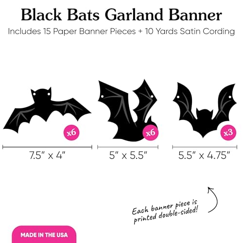 Black Bats Halloween Garland Banner - 15pcs Spooky Party Decorations