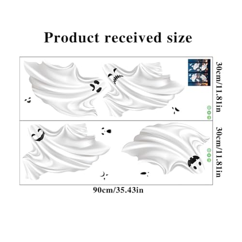 Halloween Ghost Window Clings Set - 2 Large Reusable PVC Vinyl Stickers for Glass & Mirrors