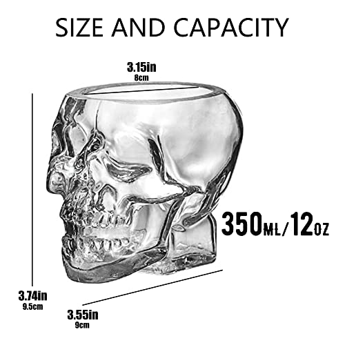 2 Pack Skull Glass Cups 12oz/350ml - Halloween Party Wine Glasses, Multipurpose Holiday Gifts