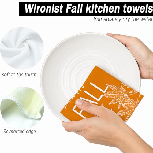 Fall Kitchen Towels Set - 4 Thick Pumpkin & Maple Leaf Dish Towels for Autumn Decor
