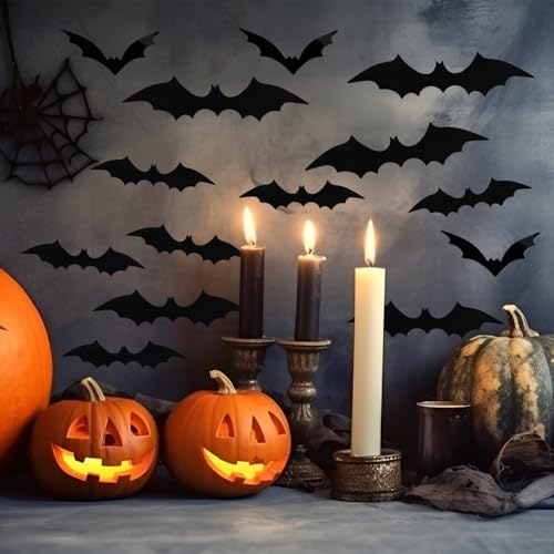 Halloween 3D Bat Wall Decor Set - 180 Pieces Multi Size Bat Stickers
