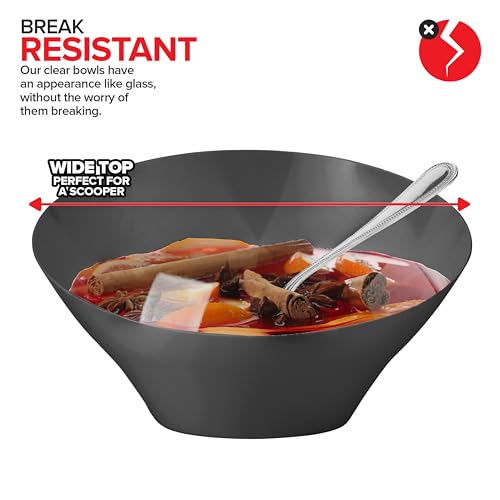 54oz Black Plastic Serving Bowls - Disposable Snack & Salad Dishes 4 Pack