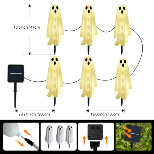 Halloween Ghost Solar Lights 6 Pack with 8 Lighting Modes - Warm White Outdoor Decorations
