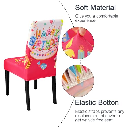 Birthday Chair Covers Set of 4 - Stretch Removable Dining Chair Slipcovers for Parties