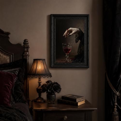 Vampire Wall Art Canvas - Framed Gothic Vampire Wine Glass 11x9 Inches - Anpeer