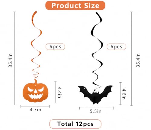 Halloween Hanging Bats & Pumpkin Decorations Set - 12PCS Spooky Indoor Party Decor