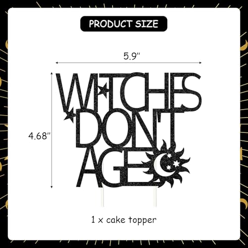 Halloween Witches Don't Age Cake Topper Black Glitter Decor for Birthday Party
