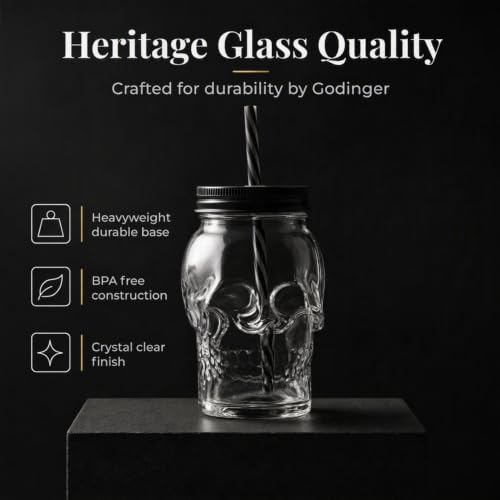 16oz Skull Mason Jar Mug Set with Cover and Straw - Spooky Drinkware