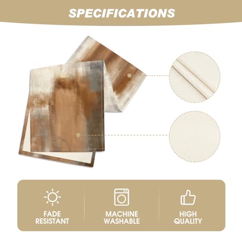 Brown Abstract Modern Art Table Runner 13x72 Inch Pack of 2 - Farmhouse Kitchen Decor