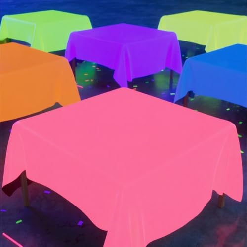 Glow in The Dark Neon Plastic Tablecloths for Black Light Parties - 6 Pack