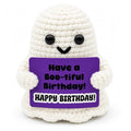 Ghost Happy Birthday Crochet Figurine – Handmade Mini Plush Desk Decor Gift