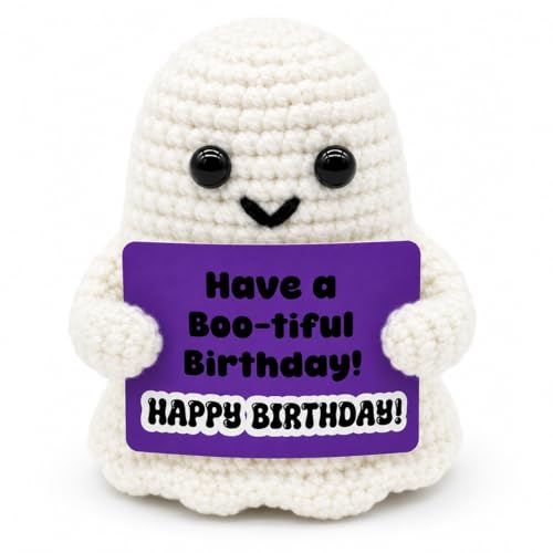 Ghost Happy Birthday Crochet Figurine – Handmade Mini Plush Desk Decor Gift