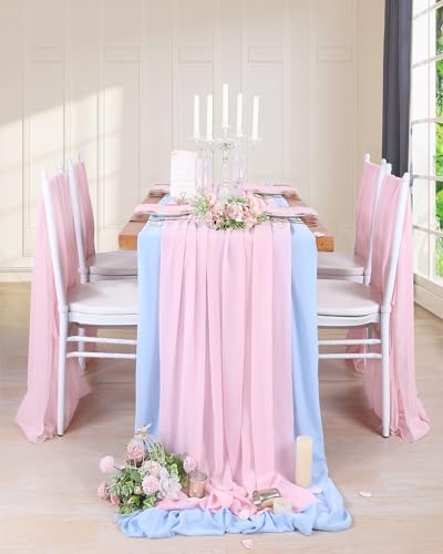 Pink Chiffon Table Runner Overlay 10 Pieces 27x120 Inches Rustic Wedding Decor - Pink
