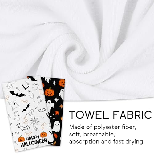 Halloween Kitchen Towels Set of 2 - Pumpkin Bat Ghosts Maple Leaf 18x26 Inches
