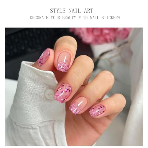 Semi Cured Gel Nail Art Stickers with Glitter & Gradient Effects - 20 Strips
