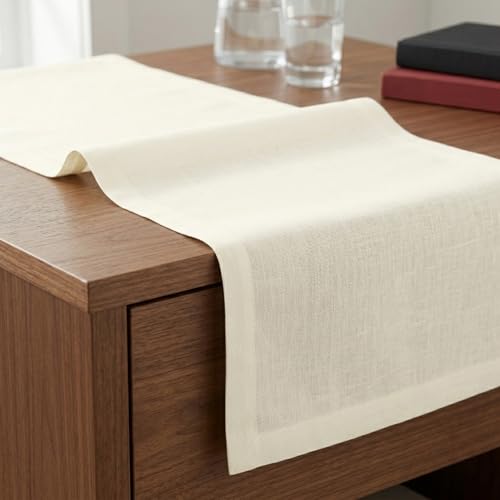 Long Ivory Linen Table Runner 14x144 Inches - Handmade European Flax