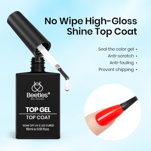 Beetles No Wipe Gel Top Coat - Clear 2 Pack, 15ml Each - Long Lasting Shine & Easy Application (Variation: A-Clear-2)
