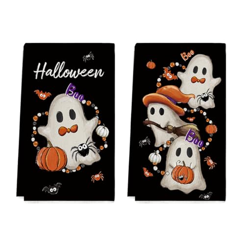 Black Beads Ghost Halloween Kitchen Towels Set of 2 18x26 Inch - Artoid Mode