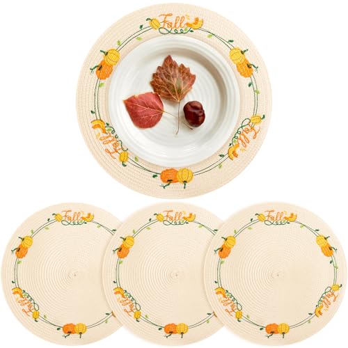 Fall Placemats Set of 4 Autumn Thanksgiving Table Decor Round Harvest Pumpkins