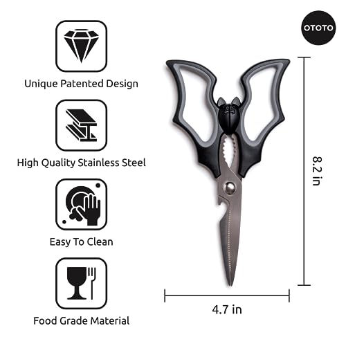 Elizabat Bat Kitchen Scissors - Halloween Gothic Shears, Bat-Shaped Kitchen Utensils, Cute Halloween Gift
