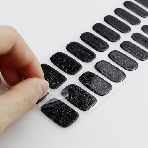 Black Glitter Halloween Gel Nail Art Stickers - Semi Cured Glitter Strips