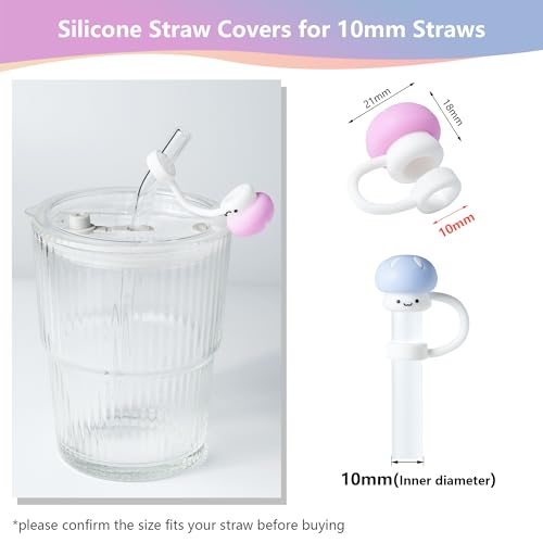 6Pcs Mushroom Silicone Straw Cover Caps - Reusable Pink Drinking Straw Toppers for Kids & Parties