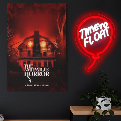 Neon Sign Wall Decor - 'Time to Float' Creepy Clown & Red Balloon, Dimmable Acrylic Light, Halloween Horror Gift - Variation: Red IT FLOAT