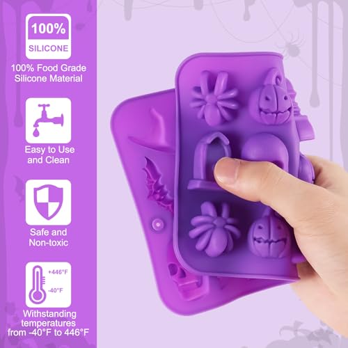 Halloween Silicone Mold Set - 3D Spider Skull Pumpkin Bat - Purple - 2 Pack