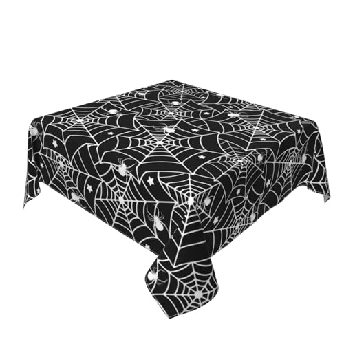 Halloween Tablecloth Square 60x60 Inch Spider Web & Stars Stain Resistant Polyester