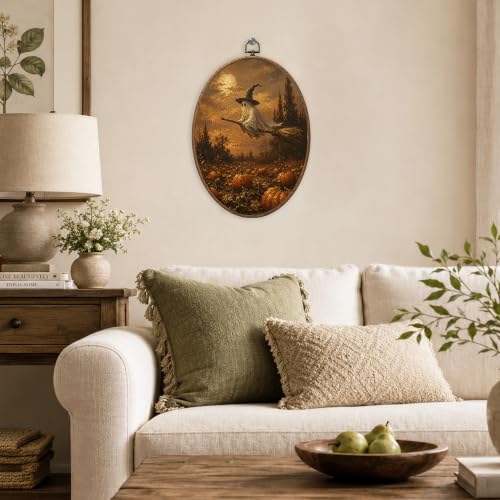 Halloween Witch and Ghost Canvas Wall Art - Fall Home Decor - Variation of Color-13