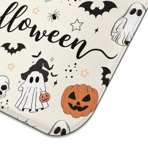 Halloween Dish Drying Mat for Kitchen Counter - Happy Halloween 16x18 Inch Pumpkin Skull Ghost Pattern Microfiber Absorbent Drain Pad