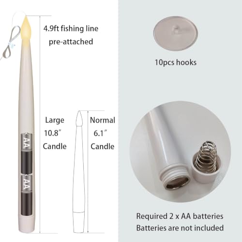 White Floating Candles with Wand - 10.8 Inch LED Set for Halloween & Party Decor - Leejec 10Pcs