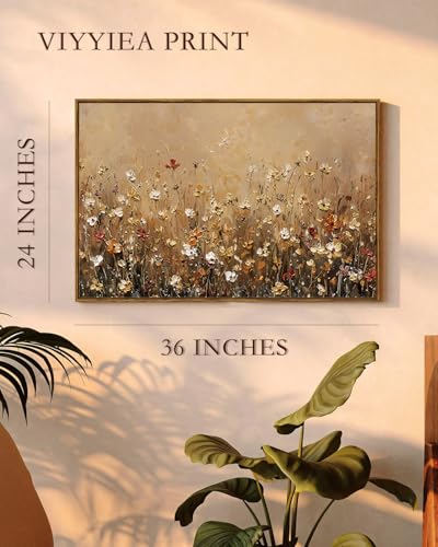 Wildflower Meadow Canvas Wall Art - Vintage Botanical Print, 24x36inch, Yellow Flowerbeds Variation